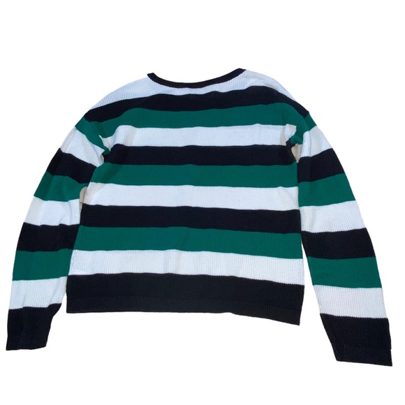 THE LIMITED Open Weave Knit Striped Green White Black Sweater - Women’s Small - Picture 9 of 13